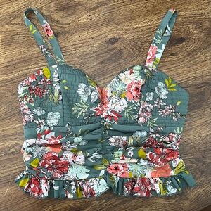 Floral Green Ruched Women's Top